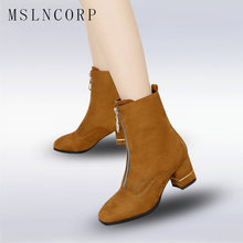 Plus Size 34-43 Mulheres Ankle Boots Saltos Baixos Zipper Sapatos de Inverno Mulher Elegante Senhoras Botas Curtas de moda Rodada mulheres Toe Botas 2024 - compre barato