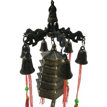 Бронзовый колокольчик ANGRLY 33 см с шестью башнями дракона фэн-шуй, медные колокольчики, разнообразный талисман-подвеска со злыми духами для безопасности на удачу 2024 - купить недорого