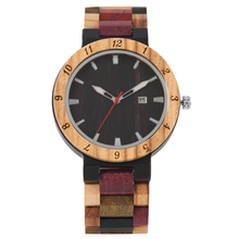 Мужские красочные деревянные часы с ремешком, деревянные кварцевые наручные часы из натурального черного дерева 2024 - купить недорого