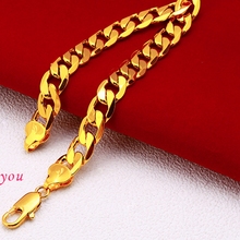 Одноцветная звеньевая цепь с желтым золотом, мужской браслет, звеньевая цепочка, 9 дюймов, длинная 2024 - купить недорого