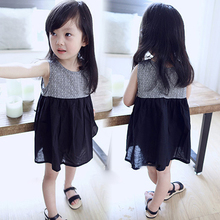 Children's Clothing Girls Dress 2018 Summer New Korean Baby Wild High-waist Mesh Patchwork Dress Toddler Small Pocket Vest Dress 2024 - buy cheap