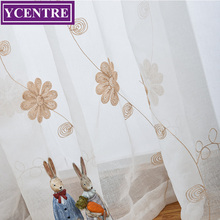 YCENTRE Embroidered Flowers Window Treatment Semi White Voile Tulle Sheer Curtain for Living Room,Kitchen Drape for Bedroom 2024 - buy cheap