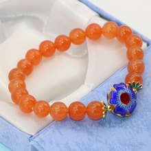 New cloisonne semi-precious natural stone jades chalcedony 8mm round orange beads bracelets for women fine jewelry 7.5inch B2686 2024 - buy cheap