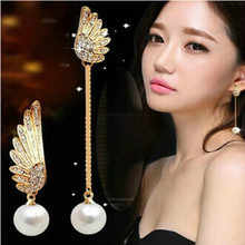 New fashion jewelry asymmetric earrings pearl pendant earrings female elegant long earrings elegant golden angel wings earrings 2024 - buy cheap