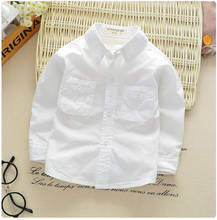 Рубашка с длинным рукавом для мальчиков, Повседневная Блузка с отложным воротником, детская одежда, белая, на лето 2024 - купить недорого