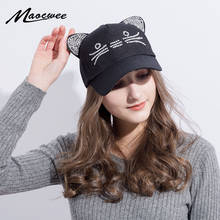 Cute Cat Ears Black Baseball Cap Women's hats New Fashion Rhinestone Cap Hat  Snapback Caps gorras planas hip hop bone casquette 2024 - buy cheap