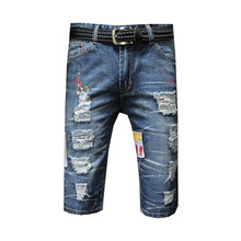 Jeans Masculino Shorts Denim Men's Printed Biker Jeans Zipper Cacual Jeans Skinny Homme Hole Painted Pants Summer 2019 New 2024 - buy cheap
