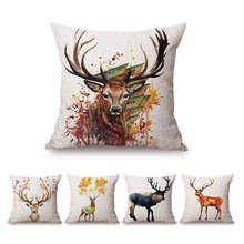 Nordic Home Decorative Throw Pillow Case Watercolor Deer Cartoon Hand Drawing Sketch Deer Head Cotton Linen Sofa Cushion Cover 2024 - buy cheap