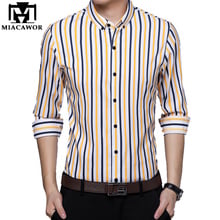 Miacawor-camisa havaiana masculina de verão, original, camisa masculina, manga longa, slim fit, listrada, chemise c486 2024 - compre barato