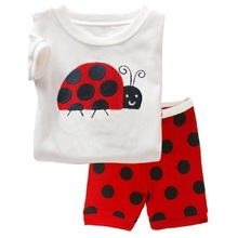 Ladybug Polka Dot Summer Girl Pajamas Children's Clothing 100% Cotton Soft Girl Sleeping Suits t-shirt+pant Baby Home Clothes 2024 - buy cheap