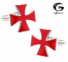 iGame Men Gift Cross Cuff Links Wholesale&retail Red Blue Black Color Option Copper Material Novelty War Cross Design 2024 - buy cheap
