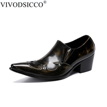 VIVODSICCO 6.5cm High Heel Men Shoes Pointed Toe Leather Dress Shoes Slip-on Zapatos Hombre Formal Shoes Men Business party shoe 2024 - buy cheap