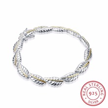Lekani pulseira feminina, bracelete de prata esterlina 925 vintage, joia fina com folhas de pena 2024 - compre barato