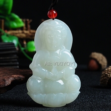 Linda Natural HeTian Branco Jade Esculpido Chinês GuanYin Bênção Sorte Pingente + Free Certificado Colar Fine Jewelry 2024 - compre barato
