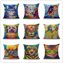 Capa de almofada quadrada aniaml colorida, 45x45cm, decoração de sofá, quarto, cachorro, tigre, lobo, gato, estampa, capa de almofada 2024 - compre barato