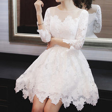 Spring New Korean Sexy Temperament  Mature Ladies Slim And Hight Waist Long-sleeved Lace Dress 2024 - buy cheap