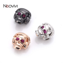 Neovi diy contas de crânio para jóias pave roxo zircão nos olhos vestindo fone de ouvido instrução espaçador talão encantos pulseiras feitas à mão 2024 - compre barato