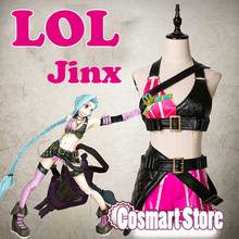 Популярная игра, униформа LOL Jinx, новинка 2018, костюм для косплея на Хэллоуин, топ + шорты + перчатки + пояс + аксессуары, костюм для вечерние для ж... 2024 - купить недорого