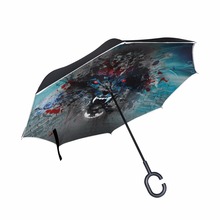 Illustration Of Angry Wolf Head On Colorful Abstract Windproof Reverse Umbrella Double Layer Inverted Umbrellas Rain Women 2024 - buy cheap