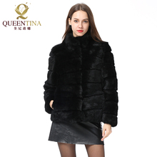 Whole Full Pelt Rabbit Fur Coat Stand Collar Jacket Real Rabbit Fur Coat New Winter Women Fashion Fur Waistcoat Natural Fur Coat 2024 - buy cheap