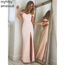 Simple Sexy Cheap Evening Robe Dress 2021 Off The Shoulder Pink Mermaid Long Evening Gown Side Split Custom Made Plus Size 2024 - buy cheap