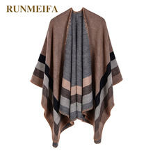 RUNMEIFA Winter Warm Shawl For Women Big Frame Cape Two Sides Wear Femme Knitted Cloak Thick Acrylic Simulated Cashmere Poncho 2024 - buy cheap