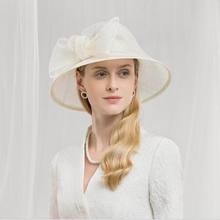 Элегантная бежевая, белая, черная, розовая Женская шляпа с широкими полями Sinamay, элегантная льняная Свадебная шляпа с большим бантом Кентукки шляпа котелок 2024 - купить недорого