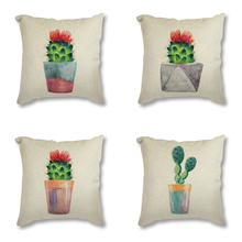 Watercolor Green Plant Flowers Cactus Print Decorative Linen Cushion Throw Pillow case Nordic Style Cushion Cover for Sofa Car 2024 - buy cheap