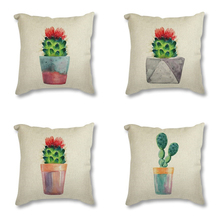 Aquarela Flores Cactus Planta Verde Impressão Linho Almofada Decorativa Throw Pillow caso Capa de Almofada Estilo Nórdico para Sofá Car 2024 - compre barato