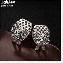 Uglyless Vintage Ethnic Handmade Flower Stud Earrings for Women Square Thai Silver Studs 100% Real Solid 925 Silver Fine Jewelry 2024 - buy cheap