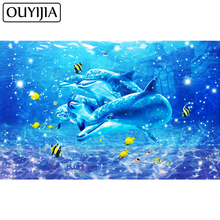 OUYIJIA 5D алмазная картина «Дельфин» с животными, полностью квадратная вышивка крестом, алмазная вышивка-мозаика стразами, украшение для дома 2024 - купить недорого
