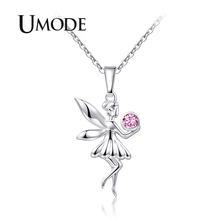 UMODE New Round Pink Zircon Mysterious Fairy Pendant Necklace for Women White Gold Necklace Link Chain Jewelry Gift AUN0358 2024 - buy cheap