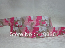 Q&N ribbon wholesale/OEM 5/8inch 16mm 72034 pink camo  Fold Over Elastic FOE 50yds/roll free shipping 2024 - buy cheap