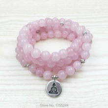 SN1028-pulsera de cuentas de Piedra Rosa de amor para mujer, collar budista de Yoga, colgante de corazón, Chakra, loto, 108 2024 - compra barato