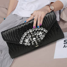Luxurious Genuine Leather Weave Clutches Envelope Bag Women Diamonds Cover Crossbody Shoulder Evening Bag Hand Clutch Bag Purses 2024 - buy cheap