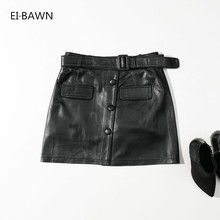 2020 mais tamanho saias de couro preto cintura alta a linha mini saias femininas coreano curto preto saia de couro real para venda 2024 - compre barato