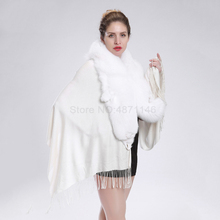New spring Autumn women lady girl whole white fox fur collar shawl genuine fur bat coat shawl coat scarf Pashmina clothes 2024 - buy cheap