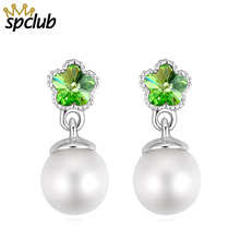 SPCLUB Romantic Round Pearl Crystals from Swarovski Flower Drop Earring Top Quality Brincos Earrings For Women Wedding Jewelry 2024 - buy cheap