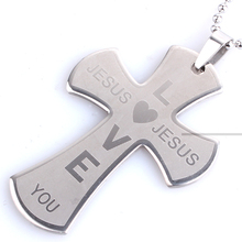 gold color silver color cross JESUS LOVE YOU 316L Stainless Steel pendant necklaces bead chain for men women wholesale 2024 - buy cheap