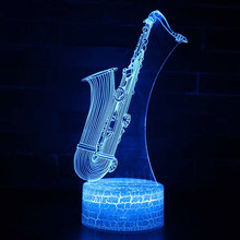 Lámpara de saxofón con luz LED 3D, instrumento musical con temática de saxofón, luz nocturna, cambio de 7 colores, lámpara de ambiente táctil, regalo de Navidad 2024 - compra barato