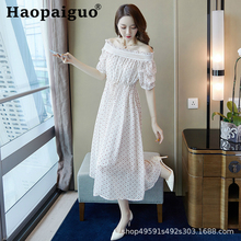 Slash Neck White Evening Party Dress Women Short Sleeve Casual Elegant Dress Women Big Swing Corset Polka Dot Dress Plus Size 2024 - compre barato