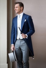 Modern Blue Long Coat Men Suit 3 Pieces(Jacket+Pants+Vest) Latest Wedding Prom Groom Men Suits Tuxedo Terno Masculino 2024 - buy cheap