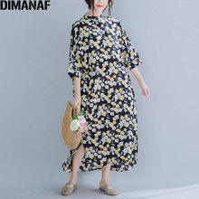 DIMANAF Oversize Women Summer Dress Linen Flower Button Female Vestidos Vintage Casual Holiday 2021 Oversized Dresses Sundress 2024 - buy cheap