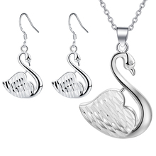 Lovely swan design Silver color pendant necklace & Earrings Jewelry Set Fashion party style for woman good quality ST056 2024 - buy cheap