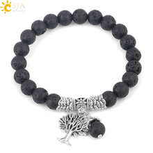 CSJA-pulsera de cuentas de piedra volcánica para hombre, brazalete de cuentas negras, difusor de Chakra de la vida, curación, ajustable, F997 2024 - compra barato