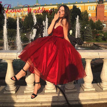 New Arrival Red Cocktail Gown Sexy V Neck Red Organza Satin Tea Length Simple Design Cocktail Party Dresses 2024 - buy cheap