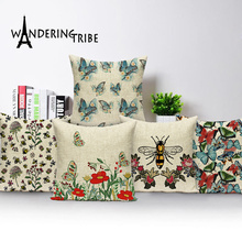 Flowers Butterfly Throw Pillow Case Farmhouse Plant Colorful Home Decor Sofa Cushion Covers Shabby Chic Pillows Cover Cushions 2024 - buy cheap