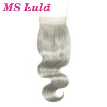 Ms lula волосы 4x4 кружева цветные закрытие серый бразильский Remy человеческие волосы волнистые Детские волосы для наращивания бесплатная часть 2024 - купить недорого