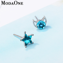 Корейский стиль Звезды Луна синий кристалл циркония 925 стерлингового серебра женские серьги женские минималистичные модные ювелирные изделия 2024 - купить недорого