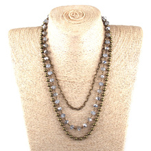 Collar de cadena de bolas de cobre, joyería Tribal bohemia de 3 capas, cristal múltiple, cadena de eslabones 2024 - compra barato